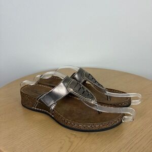Clarks Metallic Thong Wedge Sandal Women's 9.5 Summer Casual Comfort Walking